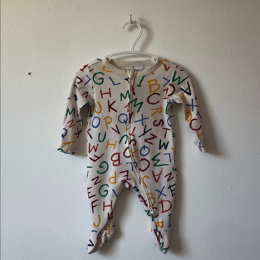 Old Navy White Footed One-Piece with Multicolor Alphabet
